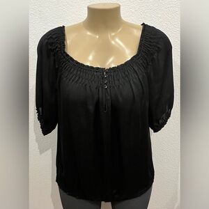 Violet & Claire Black Smocked Peasant Blouse